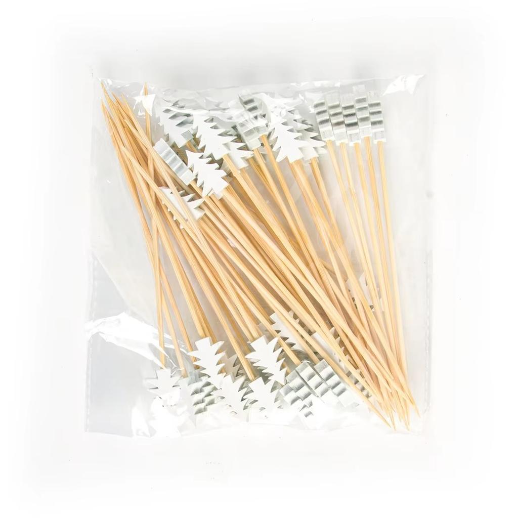 50pcs/ bag ristmas Bamboo Cocktail Picks Santa Claus Snowflake tree Drink Fruit Dessert Food Toothpicks Christmas Party