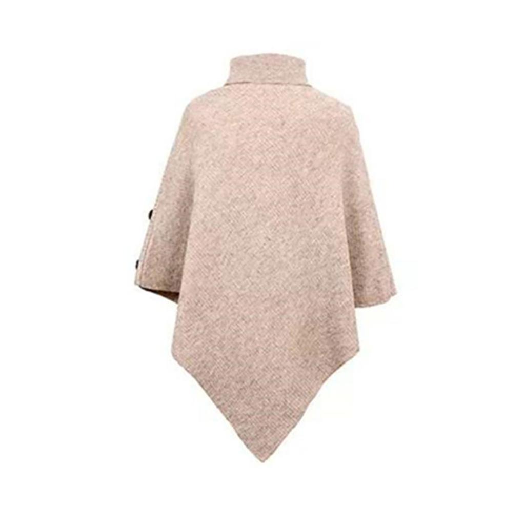 Fashion Warm  And Winter All-match Loose Shawl Cape Sweater Solid Color High-neck Cross-border Knitted Sweater Coat Female