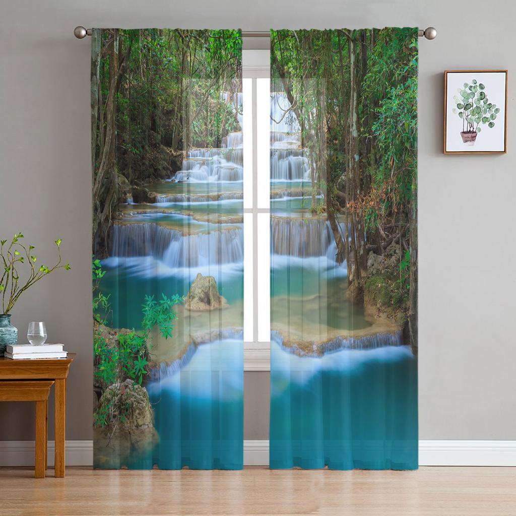 Lake Winter Forest Quiet Shadow Chiffon Sheer Curtains for Living Room Bedroom Home Decoration Window Voile Tulle Curtain Drapes