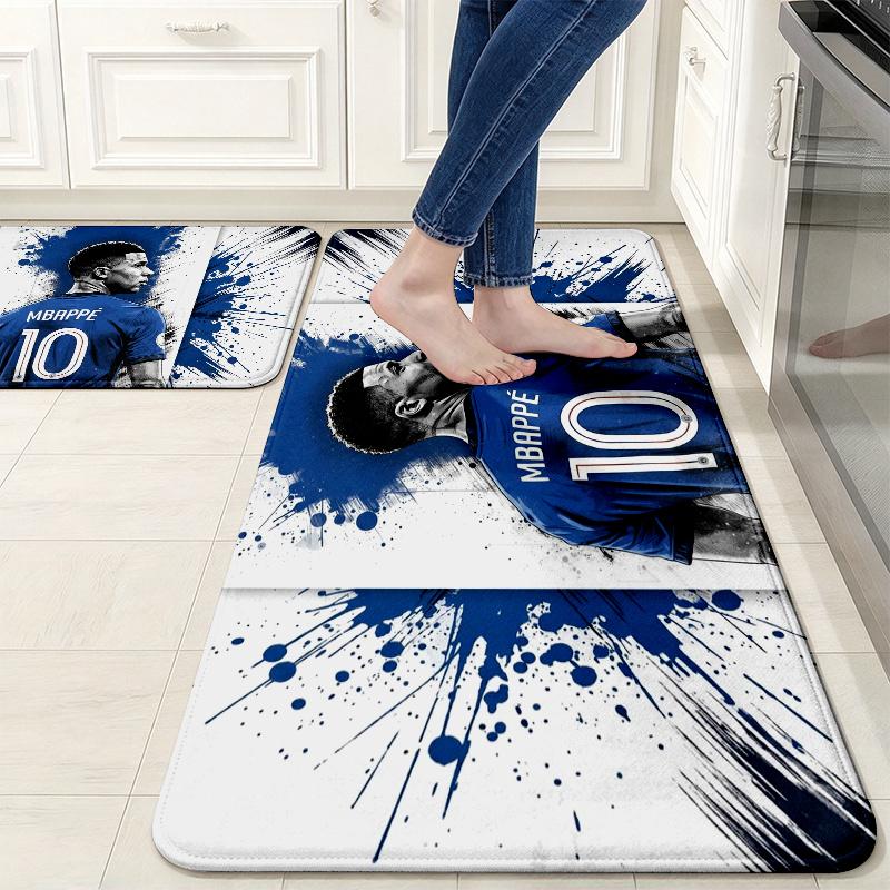 Kylian Mbappe Flannel Kitchen Mat Christmas Soft Area Rug Non Slip Floor Carpet Home Decoration