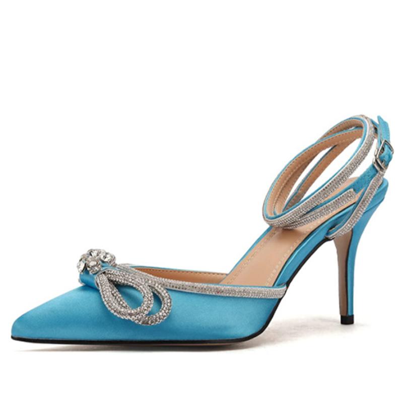 Fashion 2024 New Fashion Women Pumps Women Crystal Bowknot Shoes Dress Summer High Heels Soft Party Prom Glitter Rhinestones Woman Shoes