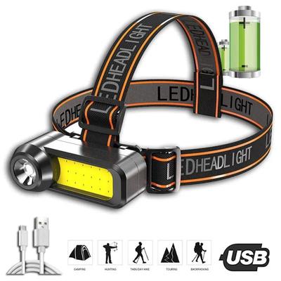 Superheller COB-LED-Scheinwerfer mit großer Reichweite, wiederaufladbarer USB-Scheinwerfer, verwenden Sie eine 18650-Batterie, wasserdichte Stirnlampe, tragbare Stirnlampe
