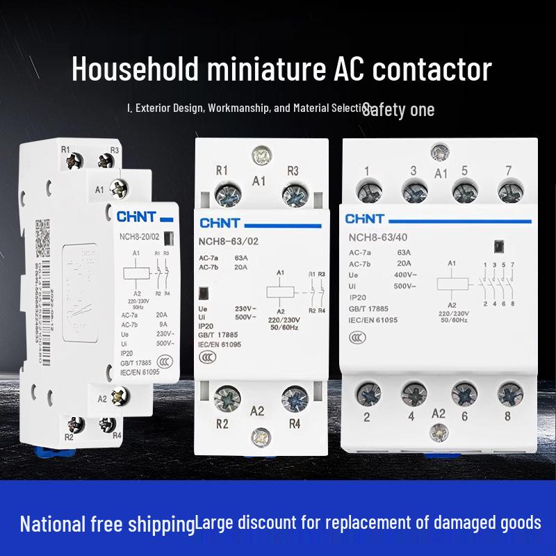 Chint Single-Phase AC Contactor NCH8-20/20, 20A, 240V, 2P, DIN Rail Mount