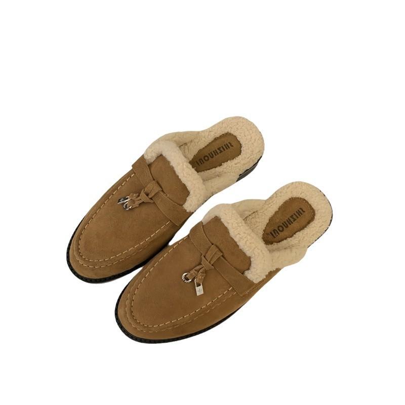 2025 autumn and winter new bag head thick heel fluffy shoes women wear warm and plush comfortable versatile slippers