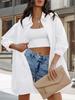 Women's Oversized Button Down Blouse Long Sleeve Stand Collar Loose Casual Top with Pockets