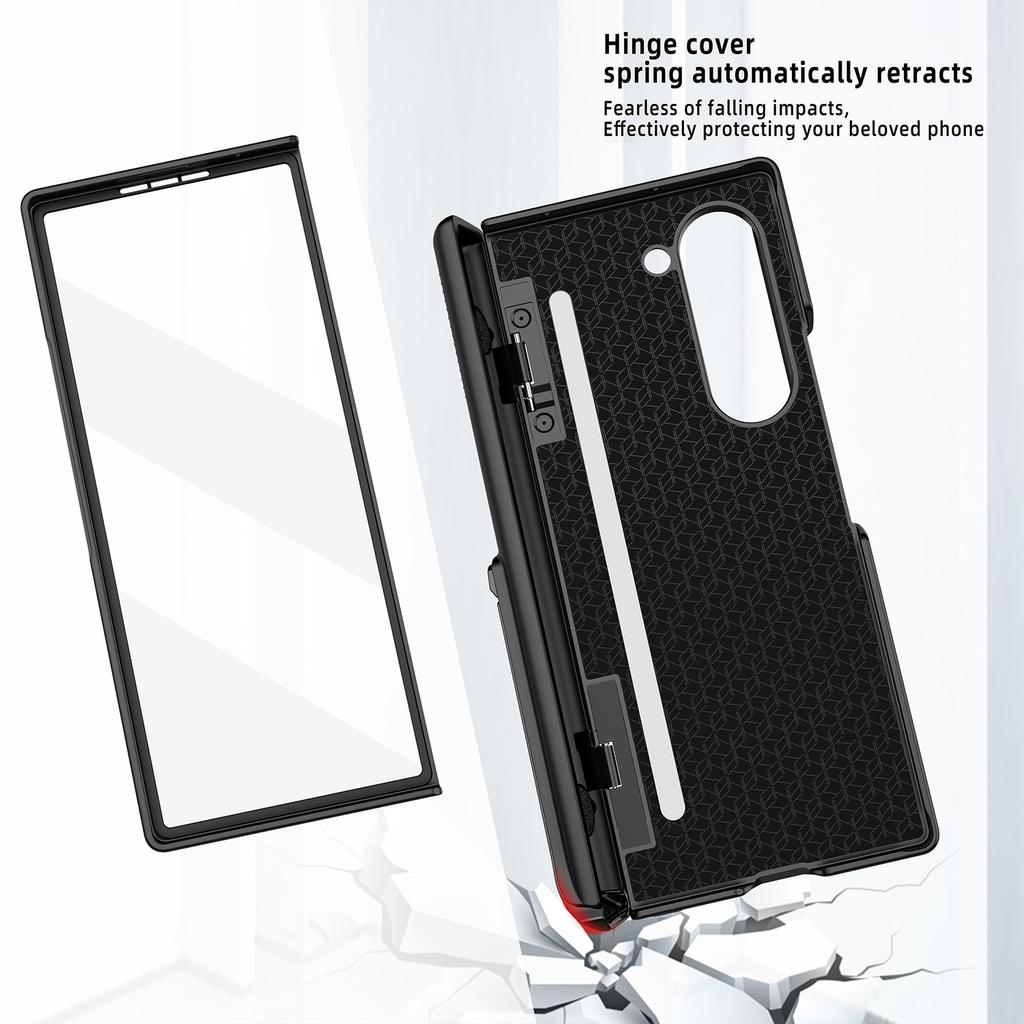 For Samsung Galaxy Z Fold6 5G Case Hinge Kickstand PC Phone Cover with Tempered Glass Film