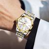 OLEVS Watch Men's Silver Cool Popular Quartz Calendar Waterproof Watch for Men Brand Stainless Steel Stylish Gold & White