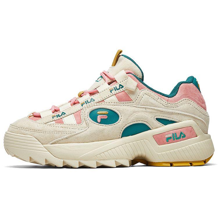 Fila D-Formation Retro Training Fabric Low-Top Marathon Running Shoes Women Sneaker White Green Pink F52W011402FAF