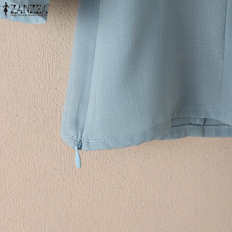 ZANZEA Women Summer Square Collar Casual Solid Color 3/4 Sleeve Blouse