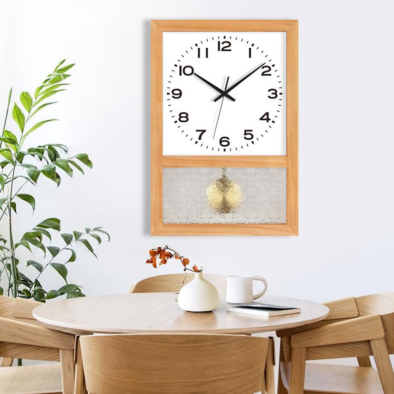 Japanese Retro Solid Wood Watch Home Living Room Square Clock Nordic Wall Clock Art Table Ornament Swing Clock