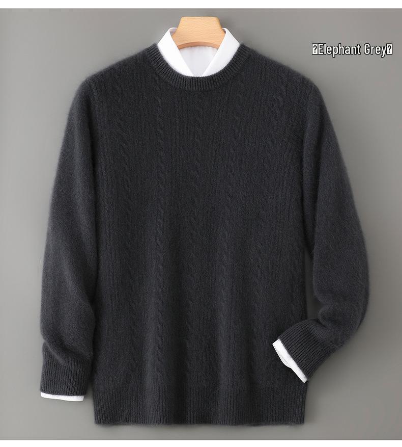 Men's 100% Wool Round Neck Sweater, Thickened Knit Pullover, Autumn/Winter Cashmere Base Layer Top