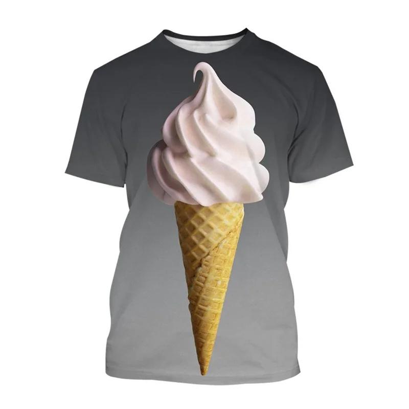 T-shirt Stampata 3D Gelato da Uomo Modello Dessert al Cioccolato Magliette Estive Casual Larghe Girocollo Manica Corta Magliette per Bambini