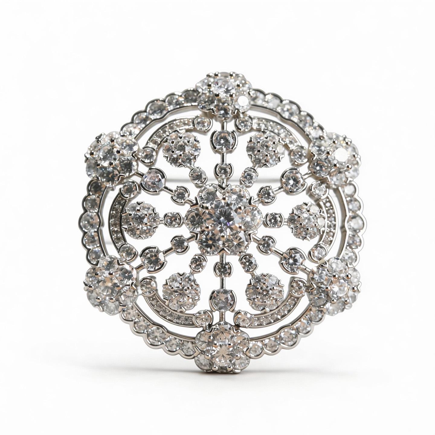 Bo Xin Yun Elegant Snowflake Brooch, High-End Cubic Zirconia, Round Corsage for Women s Clothing Accessories.