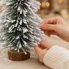 Tabletop Flocked Artificial Cedar Christmas Tree, Tower-Shaped Tree with Needles and Wooden Base