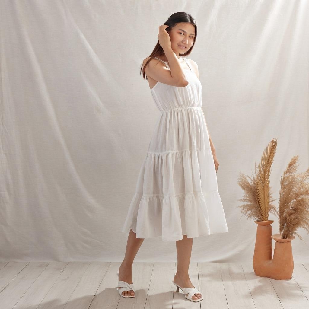 Casual Long Dress Women Floral Print Square Neck A-line Linen Summer Dress