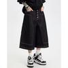 Summer Guochao Retro Primary Color Loose Straight Jeans Men's Trendy Breasted Tooling Design Wide-leg Cropped Pants