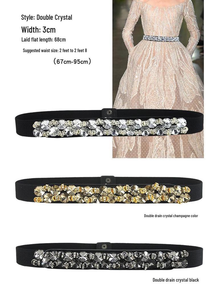 Women's Rhinestone Flower Elastic Waist Belt