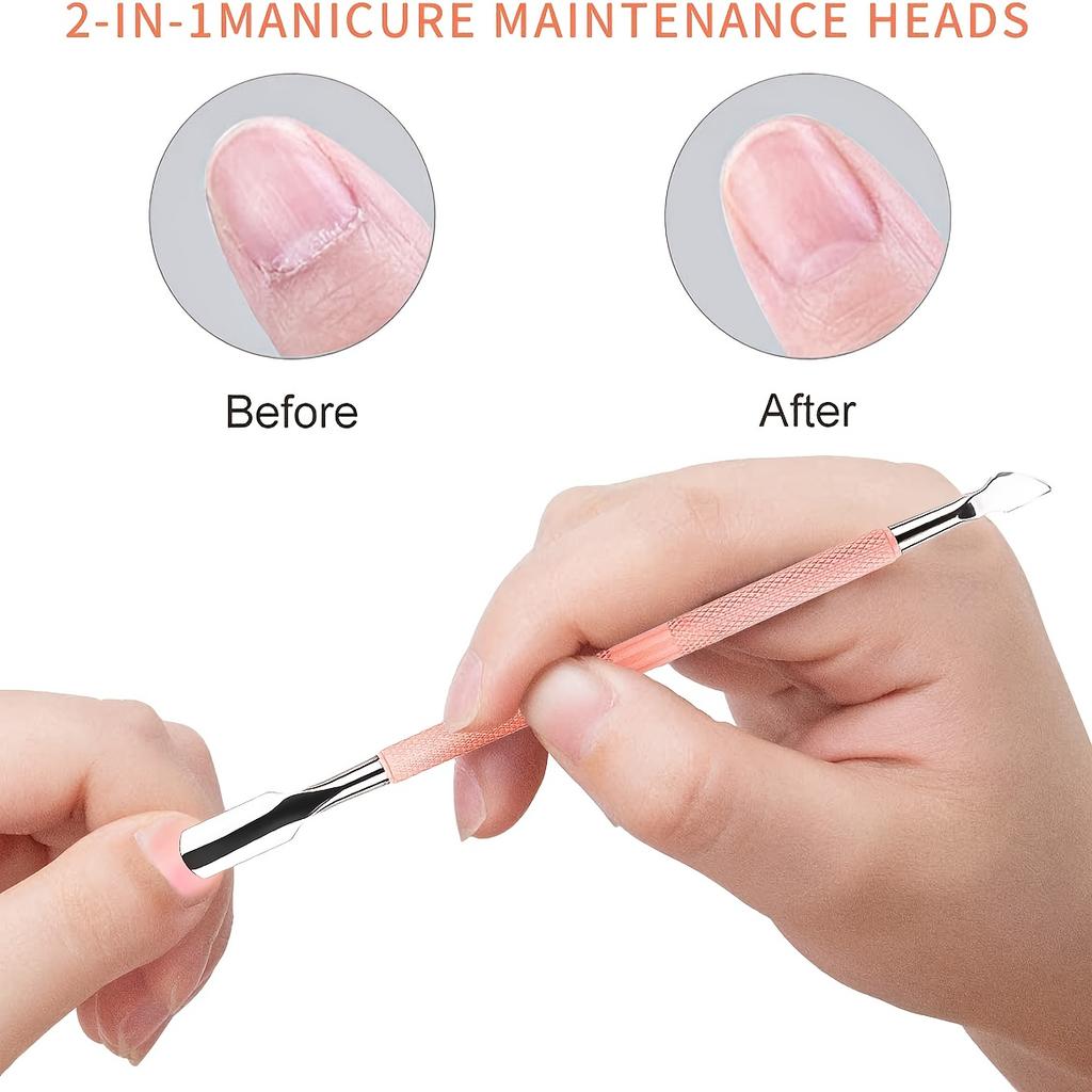 Stainless Steel Cuticle Pusher Double-ended Horseshoe-shaped Steel Pusher Removes Dead Skin and Cleans Dirt