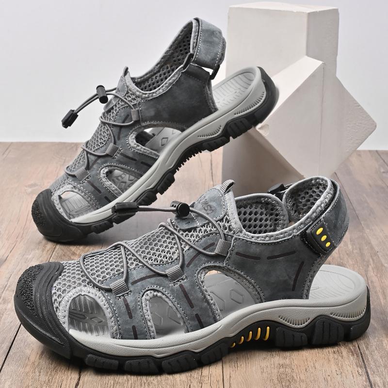 Fashion Non-Slip Leisure Walk Summer Flats Breathable Mens Sandals Genuine Leather Mens Casual Shoes Outdoor Men Beach Shoes Roman Shoes