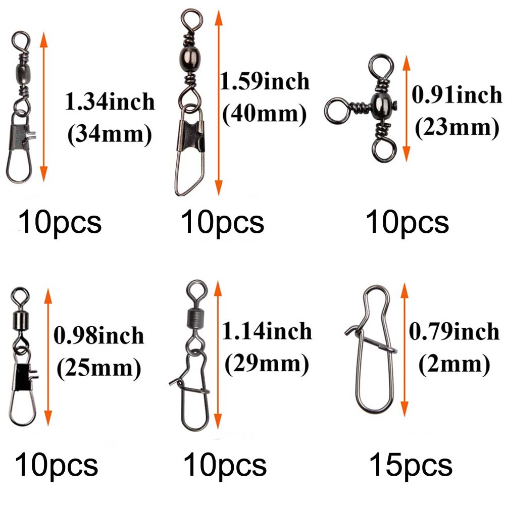 115Pcs/Box Fishing Swivels Kit With Barrel Swivel Snaps Sinker Slides Triple Swivel Fishing Line Connector Tackle