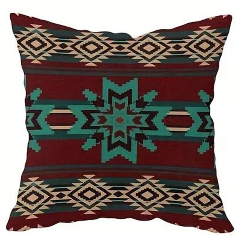 Retro Mandala Emoji Leinen Kissenbezug - Ohne Füllung