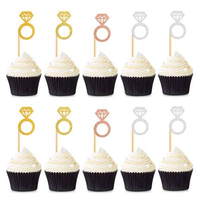 Tortenaufsätze, Einsteckkarte, Ringform, Cupcake-Topper, Glitzer, Brautparty, Ehering, Cupcake-Picks, Hochzeit, Verlobung, Dekorationen, Zubehör