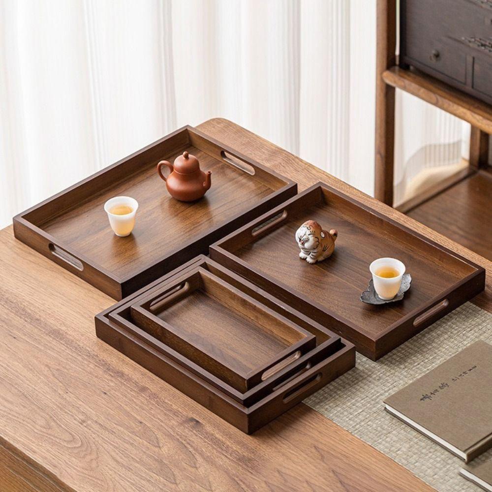 Rectangular Bamboo Wooden Tray With Handle Dessert Pallet Decorate Tray Serving Tray Coffee Table