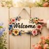 Floral Wooden Welcome Sign Front Door Sign Ornaments Flower Hanging