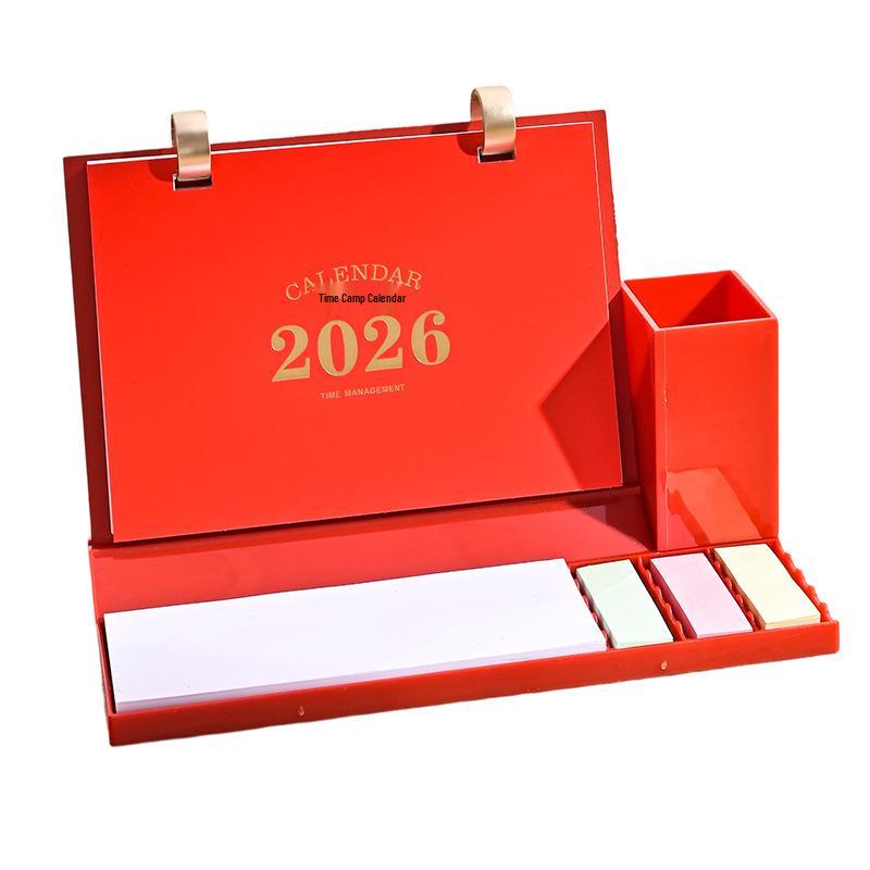 2026 Year of the Horse Wooden Desk Calendar & Multifunctional Pen Holder Gift Set.