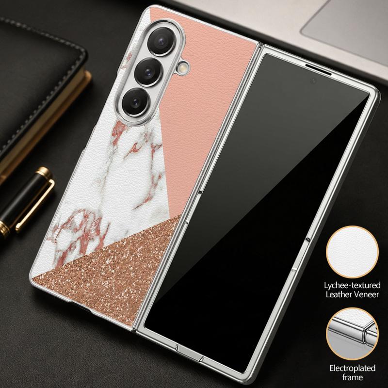 Geometric Marble Case For Samsung Z Fold 8 Ultra 7 6 5 Luxury Plating Leather Skin Hard Phone Cover For Galaxy Z Fold8 Fold7 Fold6