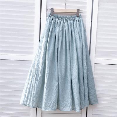 Jupe Midi en coton et lin, couleur unie, taille élastique, élégante, Vintage, pour femmes, printemps été