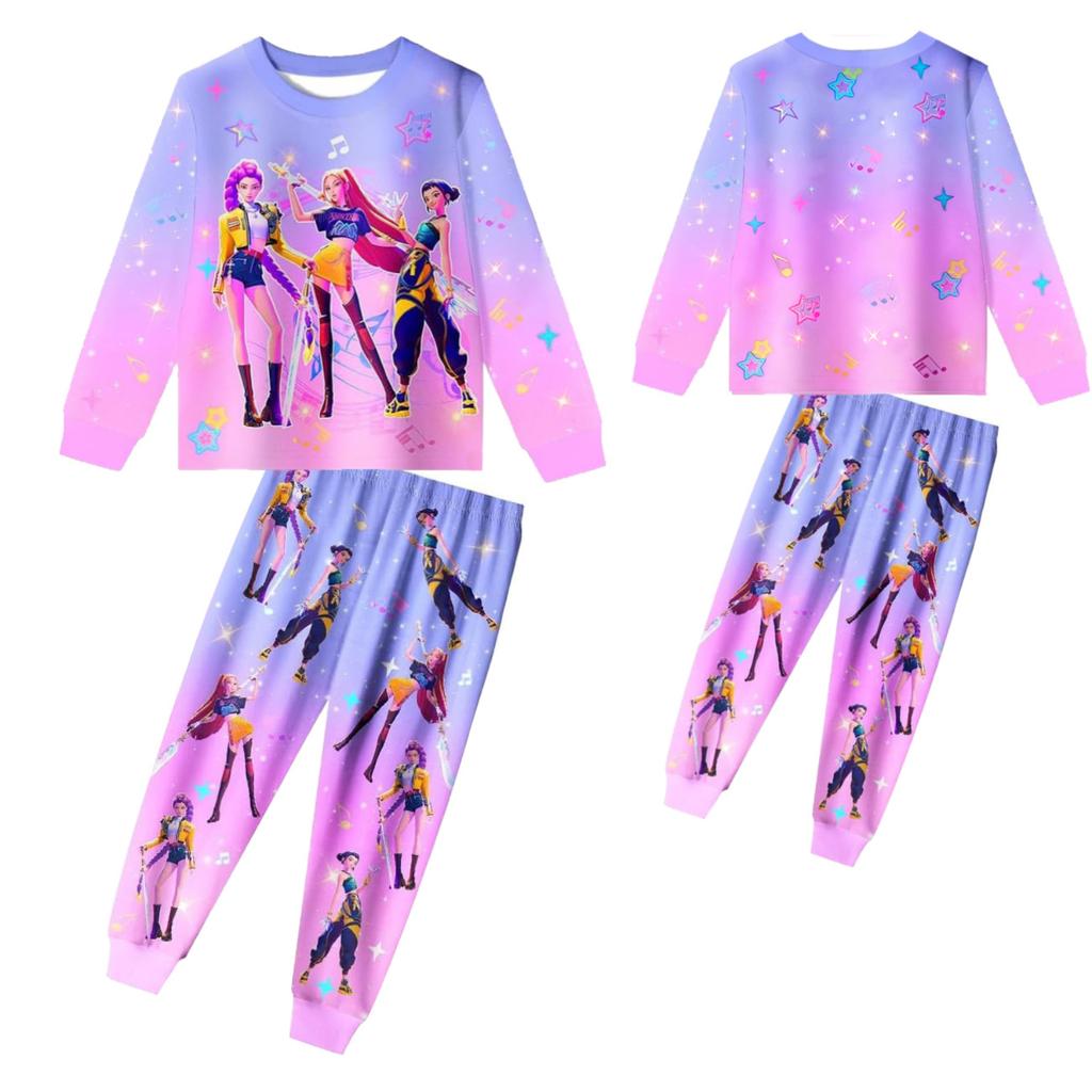 Children's Long-sleeved Trousers Two-piece Round Neck Long-sleeved Cartoon Print Suit