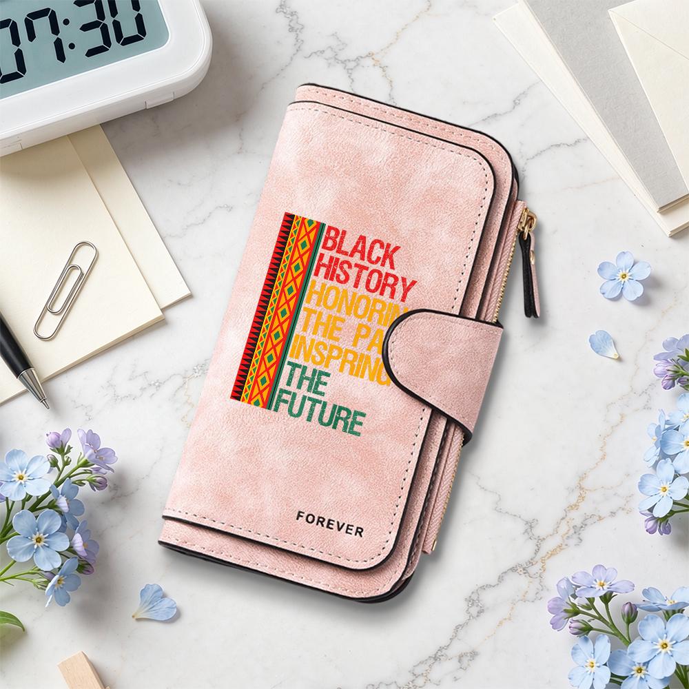 Black History Honor Past Inspire Future Leather Wallet Fashion Casual Portable Purses