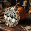 Trick Or Treat Cute Ghost Witch Hat Round Wooden Hanging Sign, 2D Flat Printed Halloween Front Door Decor, Pumpkin Spiderweb Fall Wall Ornament Gift