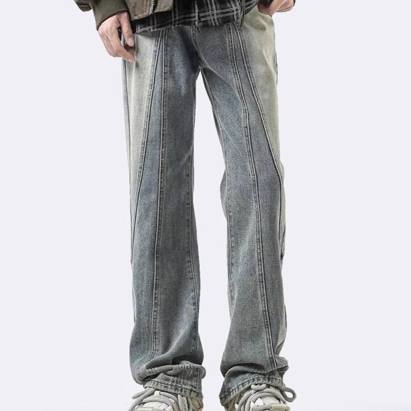 Straight jeans men's spring new American deconstruction design washed loose slim-fitting casual trousers