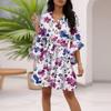 Ladies Summer Casual V-neck Half Sleeve Floral Printed Boutonniere Temperament Casual Dress