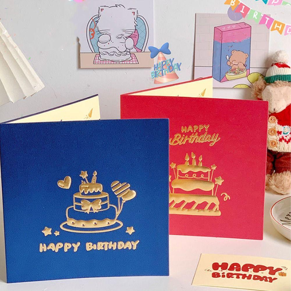 With Envelope 3D Happy Birthday Card Folding Birthday Cake Card Gift Message Cards  Birthday Party