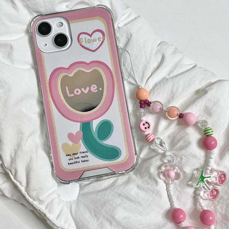 Bracelet Smiley Cartoon Flower Ins Cute Smile Lovely Mirror Phone Case For Iphone 11 12 Promax 13 14 Pro Max Back Cover Capa