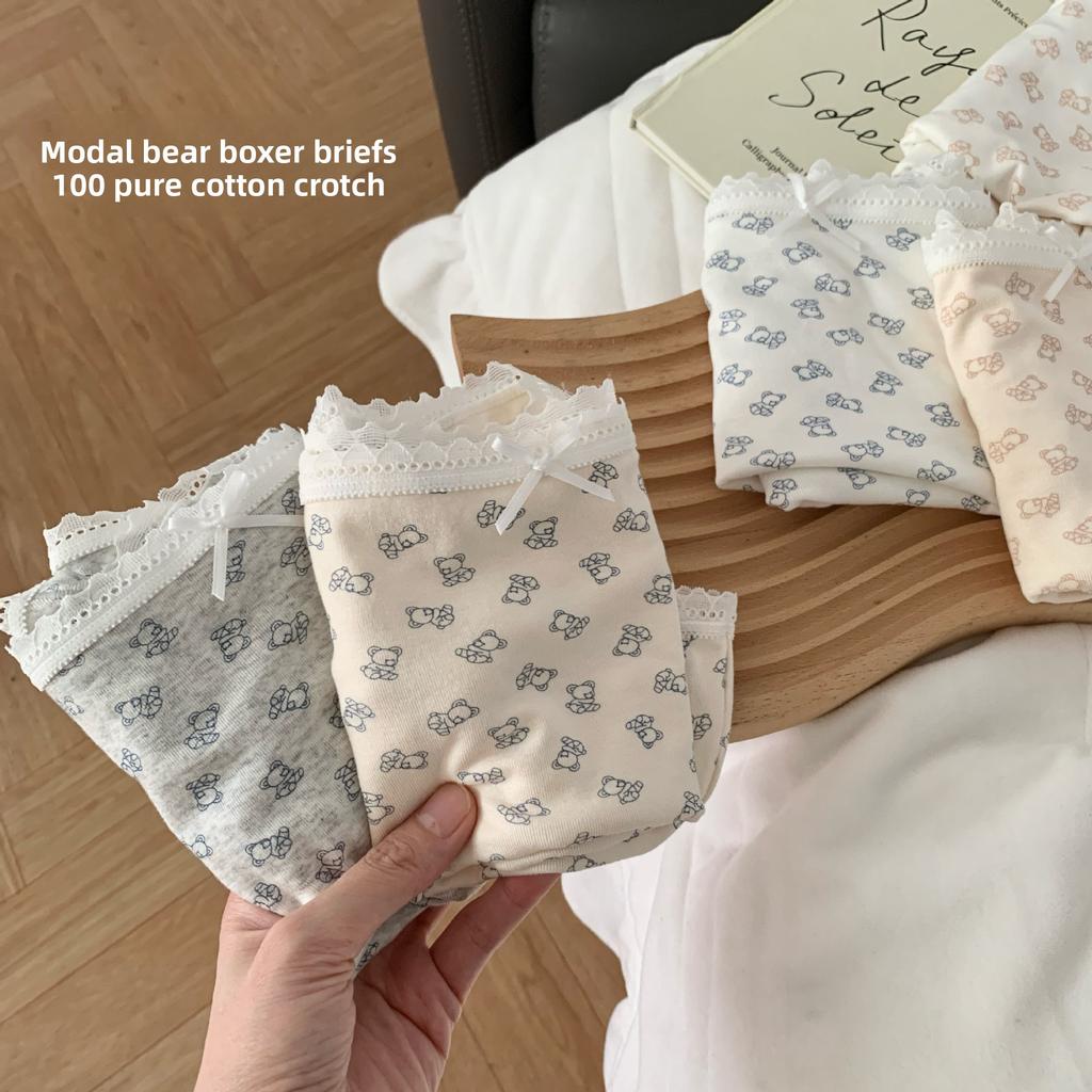 Ladies Spring and Autumn Sweet Cartoon Bear High Spring Cotton Crotch Waist Flat Angle Underwear