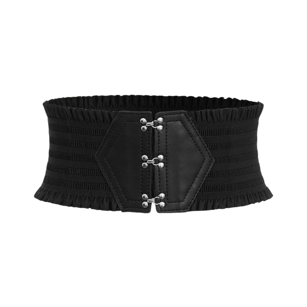 Fashion Wide Belt Triple Buckle Decorative Dress Girdle Waist Strap Elastic Waistband