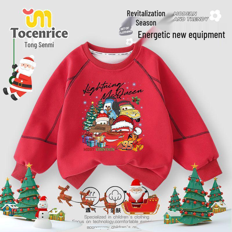 

Kids Christmas Cars Fleece Hoodie - Boys Autumn/Winter One-Piece Top 140 (Height Reference: 130-140cm)