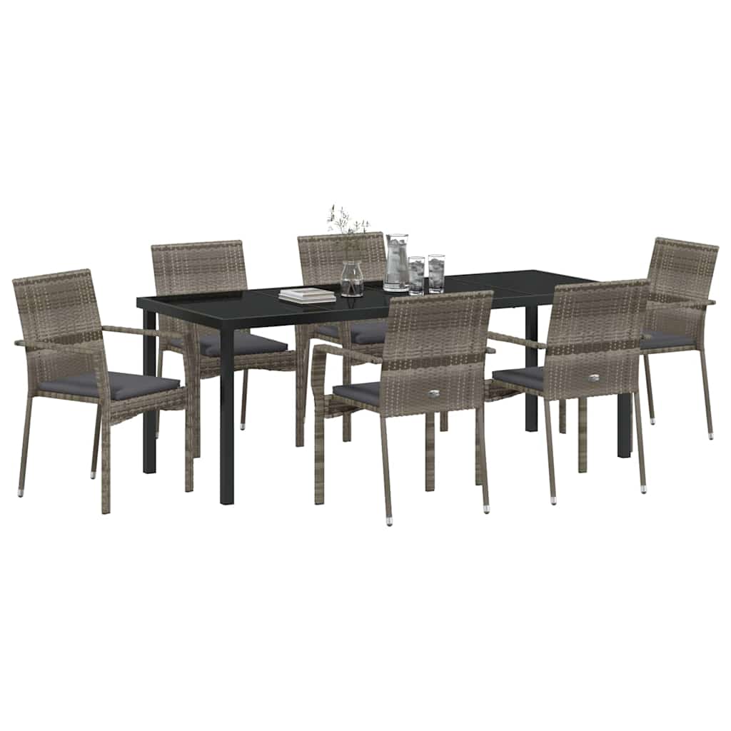Garden Dining Set with Cushions 7 pcs Grey Poly Rattan