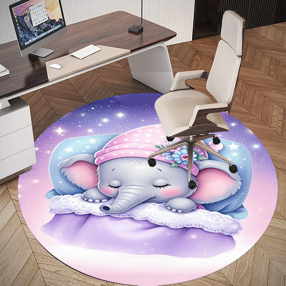 1PC Elephant Sleepy Nighttime Round Chair Mat Area Rug - Non-Slip, Floor Mat for Office, Bedroom, Home Decor Christmas Gift C0528004