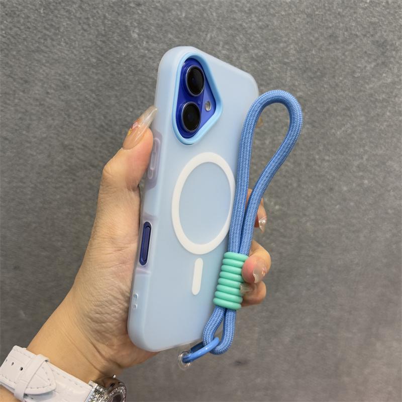 Luxury 3 IN 1 For Magsafe Lanyard Case for iPhone 16 15 14 Plus 13 12 Pro Max Wireless Charge Magnetic Clear Matte Soft Cover