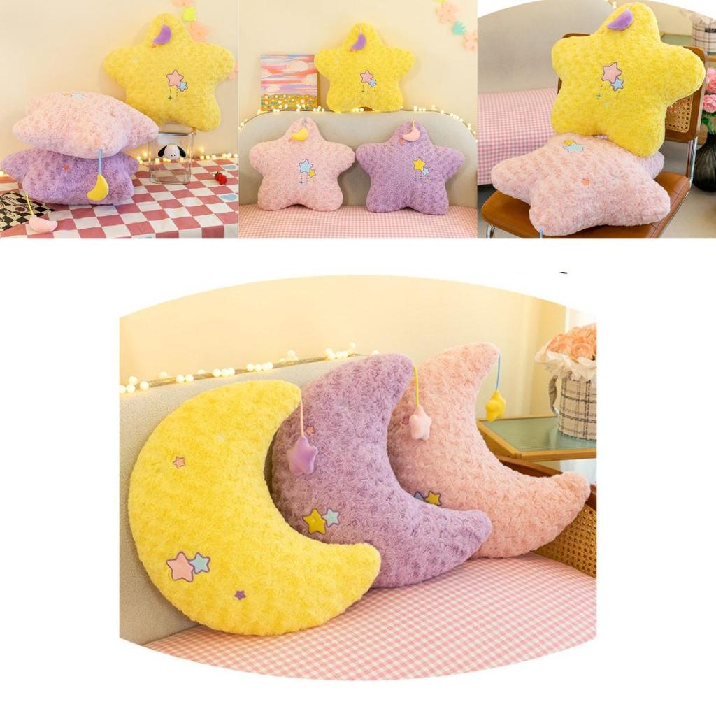 Adorable Plush Star Pillow For Girls Soft Sleep Moon Toy Comfortable Cute Gift