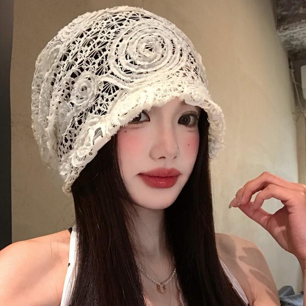 

Spicy Girl Lace Hat Embroidered Weave Knitted Cap Sweet Flower Pile Hat Outdoor Style 1