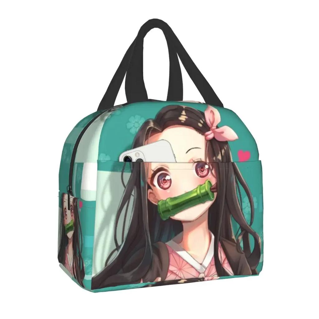 Niedliche Anime Muichiro Tokito Isolierte Lunchtasche für Frauen Kimetsu No Yaiba Kühltasche Thermische Bento-Box Schulfutter-Aufbewahrungstasche