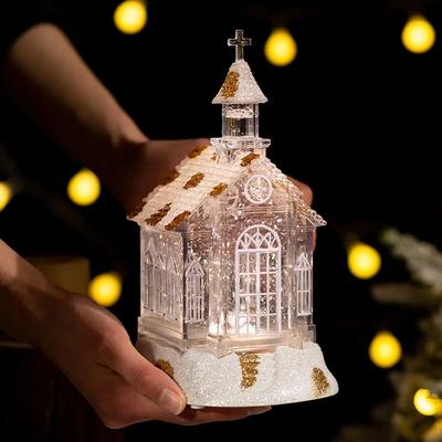 Christmas Church Light Glowing Crystal House Snowflake Music Box Eight Tone Box Christmas Tabletop Decor Xmas Gift Ornament
