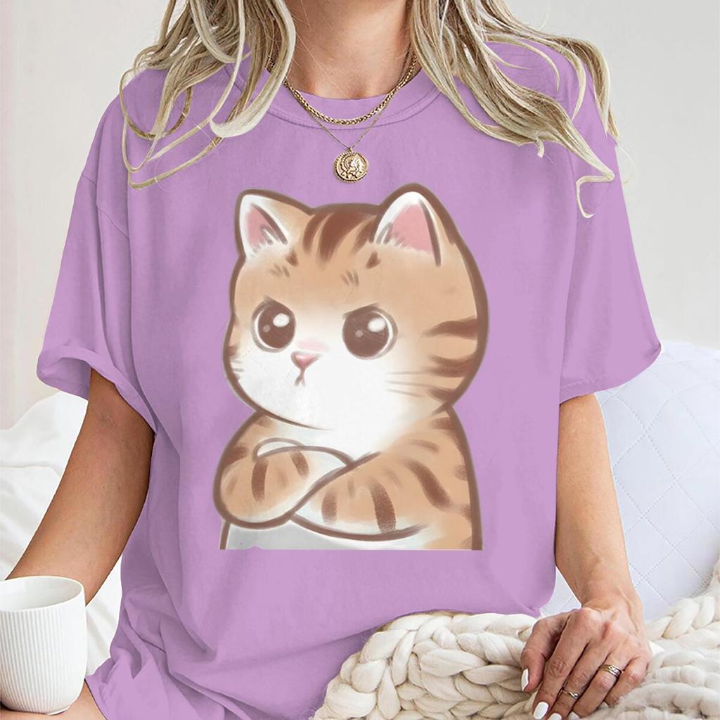 Funny Anime Cat Crossed Arms Print Tshirt Harajuku Kawaii Cat Graphic Tees Summer Casual Streetwear For Unisex And Unisex