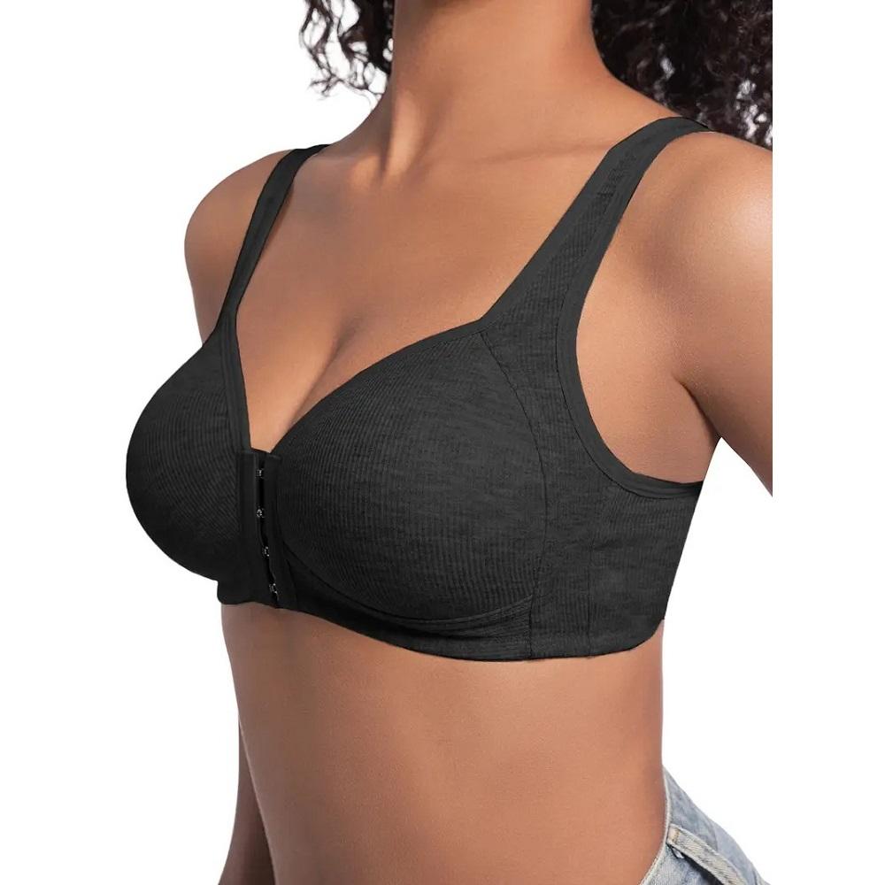 Women's Bra Wire-Free Front Closure Solid Color Full Coverage 3D Cups More Considerate for Middle-Aged And Elderly Individual Underwear